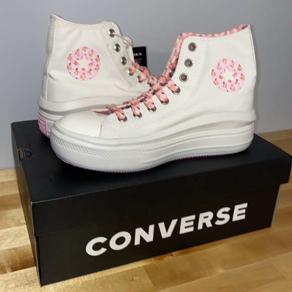 BLACK FRI SALE 🍑PEACH PATTERN! egret converse hi top cherry women 10 shoe platf - Picture 4 of 10